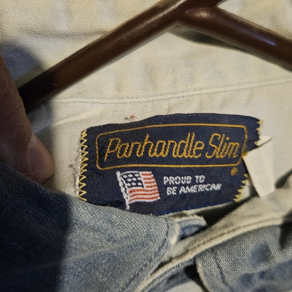 Men's Panhandle Slim Western Retro Two Tone Denim Button Down Shirt - Picture 2 of 7